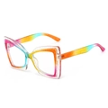 Regenbogen-Glitzer-Cateye-Brillengestell mit transparentem Farbverlauf für Damen - Orange Gelb Rahmen Klare Linse