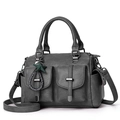 Sac à bandoulière en similicuir gris foncé multi-poches avec charme étoile - Gris clair