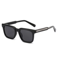 Classic black square polarized sunglasses with silver metal temple decor for men and women - Black Frame Black Grey Lens