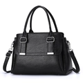 Classic black litchi texture leather tote bag with silver hardware and tassel detail - Black