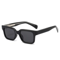 Classic black square frame sunglasses with luxury silver metal temple engraving - Black Frame Grey Lens