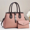Grand sac cabas rose texture litchi avec pochette assortie et détails contrastés - Rose