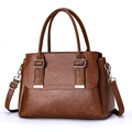 Brown textured faux leather tote bag with round handles and detachable shoulder strap - Khaki/Earth Yellow