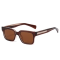 Classic square acetate sunglasses in amber brown finish with silver arrow temple detail - Tea Frame Tea Lens