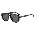 Retro pilot polarized sunglasses in black frame with gold diamond metal accents - Black Frame Grey Lens