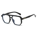 Modern double bridge pilot sunglasses with black frame and golden T-shaped metal hinges - Glossy Black Frame / Clear Lenses