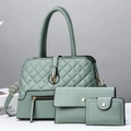 Sage green 3-piece bag set with quilted tote bag and matching wallets for women - Green