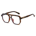 Retro tortoiseshell double bridge aviator sunglasses with gold metal accents - Tortoise Frame Clear Lens