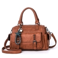 Brown leather large capacity handbag with star charm and adjustable shoulder strap - Earthy Yellow