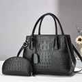 Sac à main minimaliste noir à motif crocodile avec petit porte-monnaie assorti - Noir