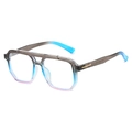 Modern double bridge aviator sunglasses featuring a grey, blue, and pink gradient frame - Grey Blue Frame Clear Lens