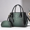 Ensemble de sacs deux pièces vert foncé à motif autruche avec poignées noires et métal - Vert