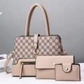 Detailed 3-piece khaki bag set with large tote, wallet and card holder on display - Khaki