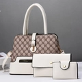 Three-piece handbag set with brown logo print and cream faux leather accents - Off-white