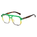 Double bridge aviator sunglasses with gradient green frames and tortoiseshell temples - Green Yellow Frame Clear Lens