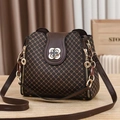 Borsa a tracolla marrone classica con motivo a griglia, fibbia a petalo e catena - Stile a Trama Incrociata Marrone (Style 6)