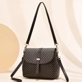 Retro monogram crossbody bag with flap cover and elegant gold metal buckle detail - Coffee