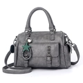 Gray textured faux leather tote bag with star charm and adjustable shoulder strap - Dark Gray