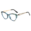 Gafas de luz azul ojo de gato con montura de carey azul y amarillo y patillas doradas - Montura Grano de Piedra Azul Lente Blanca