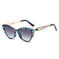 Lunettes de soleil œil de chat, monture marbrée bleue, verres dégradés violets et branches or - Standard / Monture Florale Verte Doubles Verres Gris