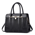 Classic black handbag with crocodile texture and gold hardware, large capacity shoulder bag - Black