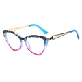 Cat eye glasses frame with blue and pink gradient design and champagne gold metal temples - Purple Leopard Frame White Lens