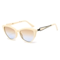 Lunettes de soleil œil de chat blanc crème avec verres dégradés et branches en métal - Standard / Monture Beige Verres Thé Bleu