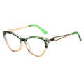 Cat eye blue light glasses with multi-color tortoiseshell frame and golden metal arms - Green Leopard Frame White Lens
