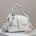 Elegant white litchi grain square handbag with polka dot scarf and star charm detail - White