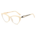 Cat eye cream white glasses frame with gold geometric metal temples for women - Rice White Frame Clear Lens