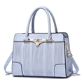 Light blue faux leather handbag with vertical wave texture and gold metal buckle - Blue