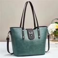 Sac fourre-tout vert foncé en cuir texturé avec anses marron et boucle aimantée - Vert Foncé Patchwork Marron