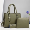 Ensemble de trois sacs cabas vert olive avec rayures verticales et texture litchi - Vert