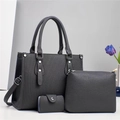 Ensemble de 3 sacs cabas gris foncé avec rayures verticales et texture litchi - Gris