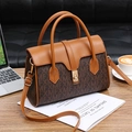 Brown monogram tote bag with faux leather contrast flap and gold swivel lock detail - Khaki/Earth Yellow