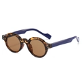 Retro round tortoiseshell sunglasses with contrasting navy blue temples and brown lenses - Regular / Regular (Includes 13% VAT) Leopard Frame with Tea Lenses