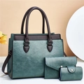 Set borse tre pezzi verde acqua retrò con borsa grande, portafoglio e porta carte - Verde