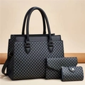 Vista detallada del juego de 3 bolsos con cuero estampado de trama negra y gris - Negro/Negro-Patrón X