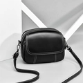 Sac bandoulière en cuir PU grainé noir avec surpiqûres blanches et trois compartiments - Noir