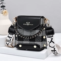 Fashionable black and white crossbody bag with heart logo and wide jacquard strap - Black