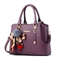 Elegant purple pebbled leather handbag with silk scarf bow and gold metallic hardware - Large / Purple