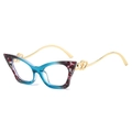 Cat eye glasses featuring blue-purple gradient frame and gold heart-detailed temples - Floral Blue Frame