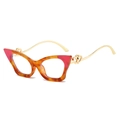 Cat eye glasses in tortoiseshell with red pink accents and double heart metal temples - Brown Pink Stitching Frame