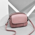 Pink multi-layer crossbody bag with lychee texture PU leather and white contrast stitching - Pink
