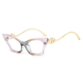 Cat eye glasses with gradient frames and gold metal temples featuring double heart detail - Pink Brown Gray Gradient Frame