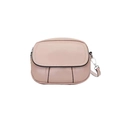 Light pink crossbody bag in lychee texture PU leather with silver hardware and flap closure - Khaki