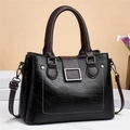 Borsa a mano retrò in pelle nera con manici marroni e trama a coccodrillo elegante - Nero