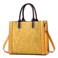 Elegant yellow lace crossbody bag with leather handles and removable shoulder strap - Bright Yellow