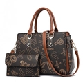 Graffiti print large tote bag and matching pouch set with adjustable strap - Coffee/Ochre