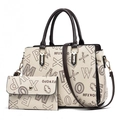 Graffiti print tote bag set with matching wallet and removable strap on white background - Cream/Coffee